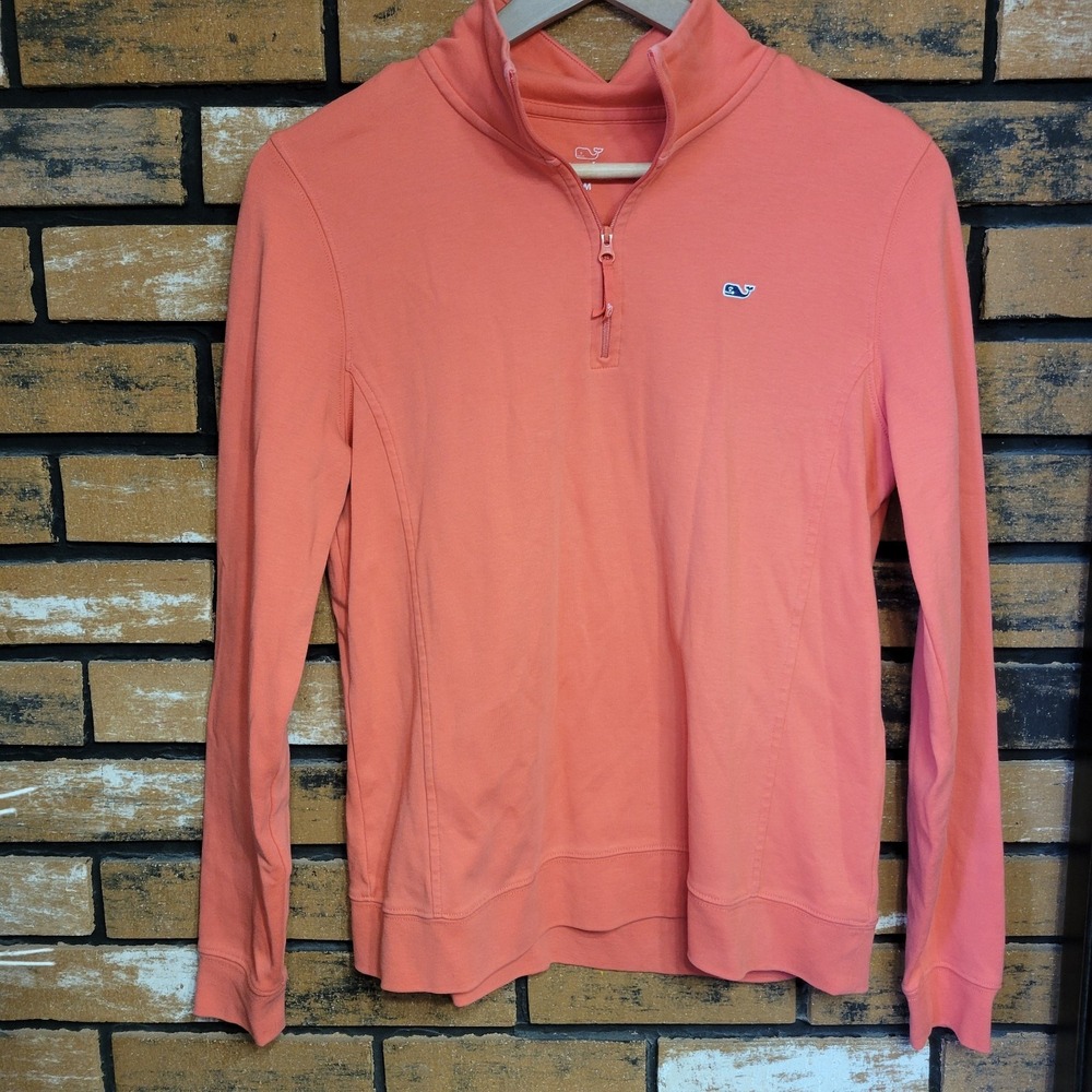 Vineyard‎ Vines Martha's Womens Medium Pink Orange Pullover Whale Quarter Zip